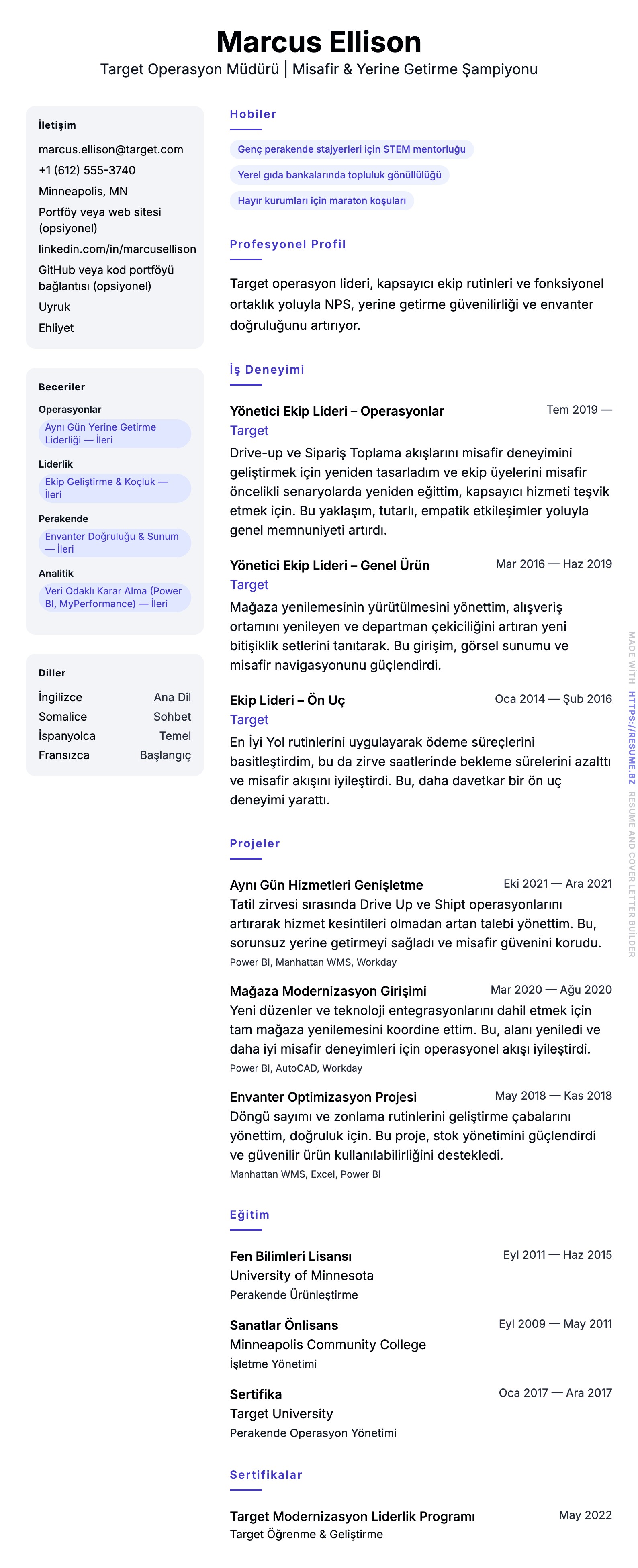 Target Operasyon Müdürü Özgeçmiş Örneği için özgeçmiş önizlemesi